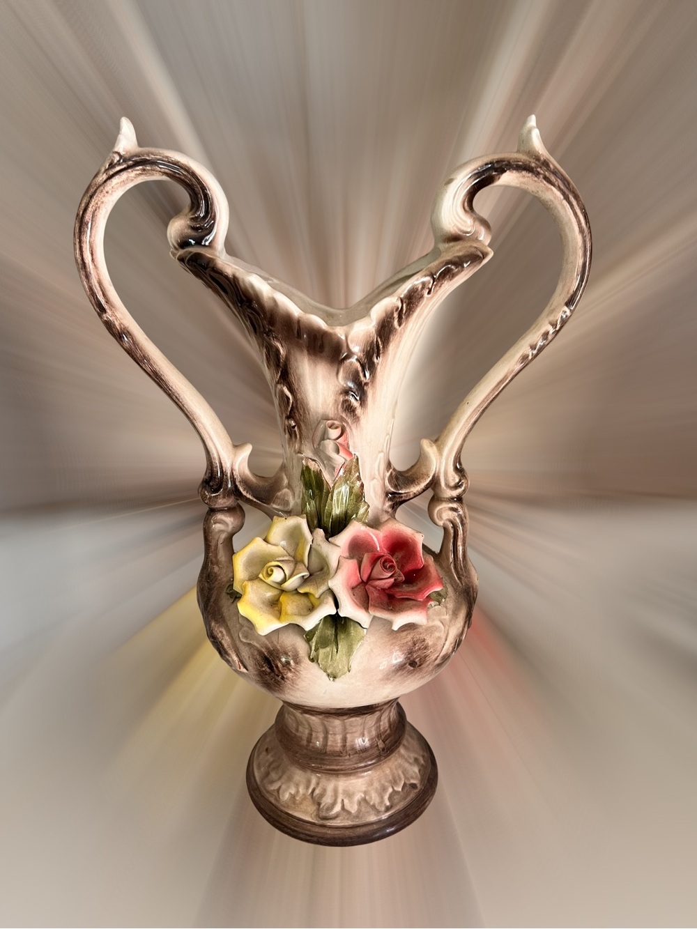 Vintage 196os Capodimonte
Italian Porcelain Two-Handle
Floral Vase